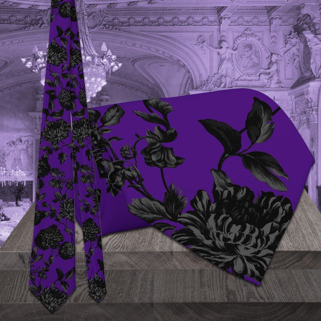 Corbata Black Floral Vine Boda Gothic Purple (Subido por el creador)