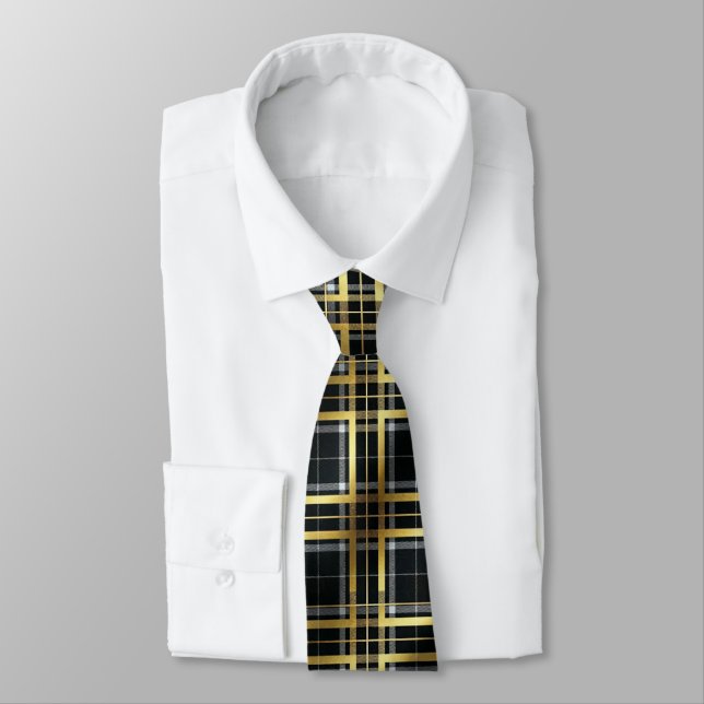 Corbata Black & Gold Tartan Plaid (Atado)