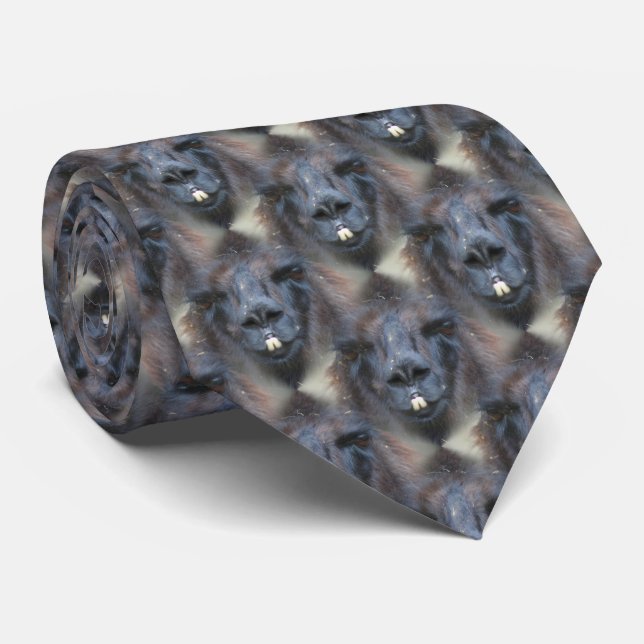 Corbata Black Llama Face Nature Pattern (Enrollado)