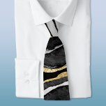 Corbata Black Marble Agate Gold<br><div class="desc">Las acuarelas negras agan el diseño de mármol con detalles de oro falsos.</div>