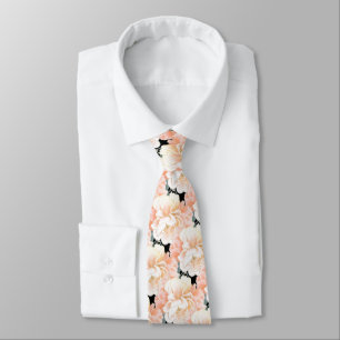 Corbata Black Peach Peony Floral Pattern Boda Necs