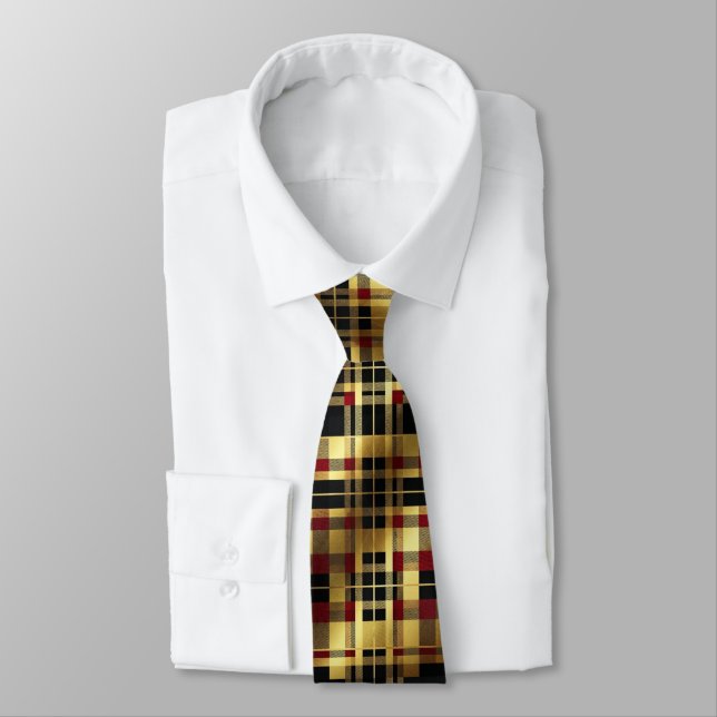 Corbata Black Red & Gold Tartan Plaid  (Atado)
