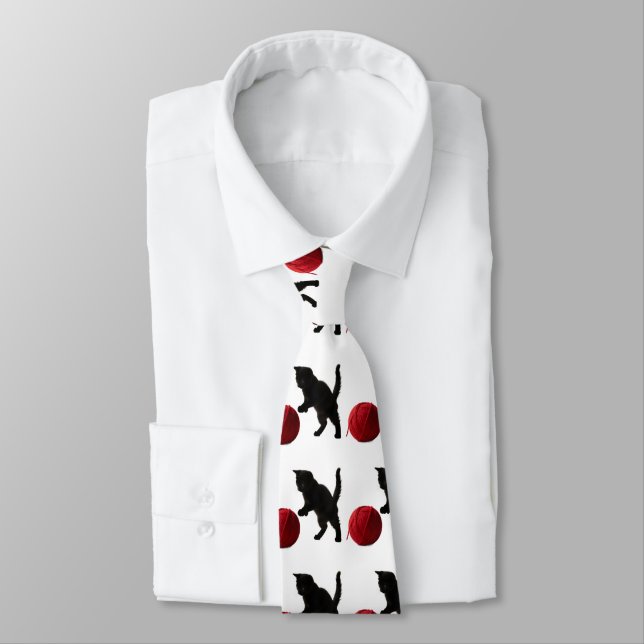 Corbata Black Silhouette Kitty, with red wool Ball (Multi) (Atado)