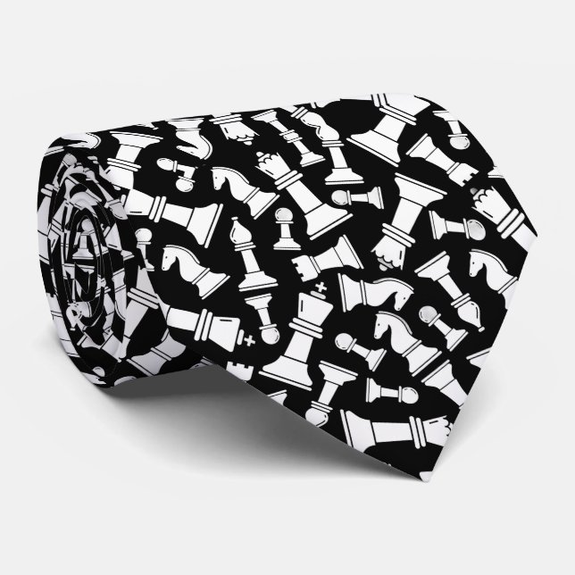 Corbata Black & White Chess Pieces (Enrollado)