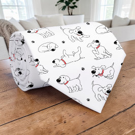 Corbata Black & White Dog Cartoon Custom Necktie