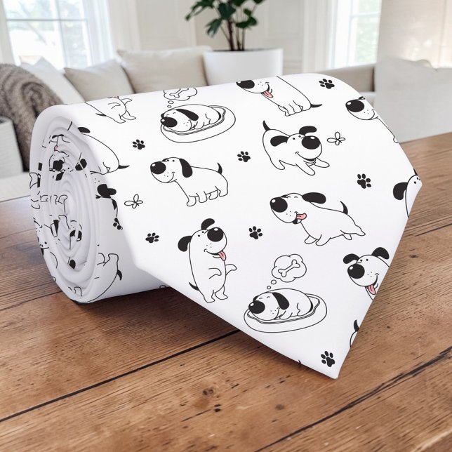 Corbata Black & White Dog Cartoon Custom Necktie (Subido por el creador)