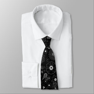 Corbata Black & White Flowers Geometric Line Pattern