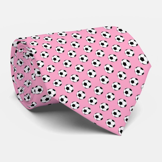 Corbata Black White Fútbol bolas en rosa de clavel (Enrollado)