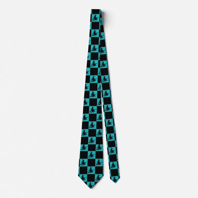 Corbata Black Witches Black & Teal Checkered (Anverso)