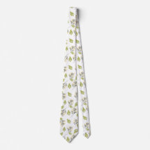 Corbata blanca con estampado de hojas verdes y ama