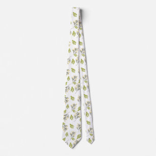 Corbata blanca con estampado de hojas verdes y ama