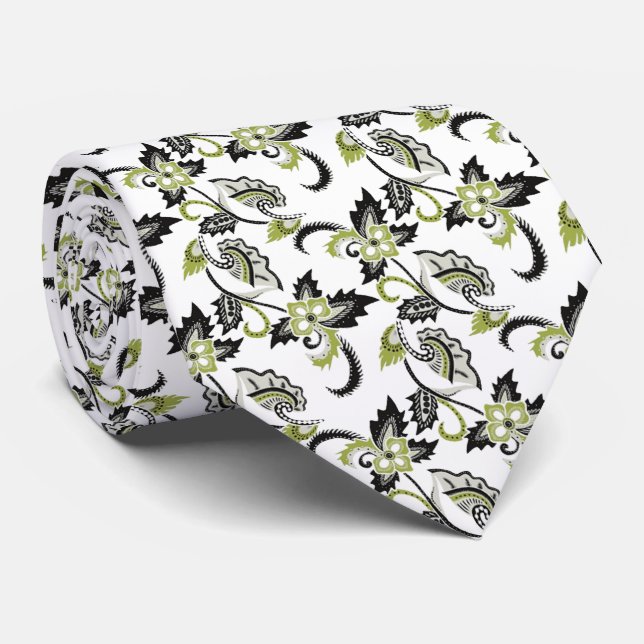 Corbata blanco con flores (Enrollado)