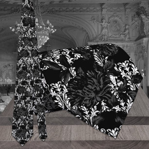 Corbata Blanco Damasco Boda floral negro de cuello