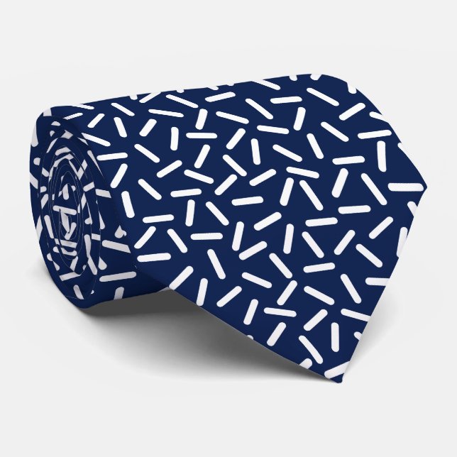 Corbata Blanco moderno y azul marino  (Enrollado)