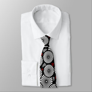 Corbata Blanco Negro Explosión Solar Floral Geométrico Ret