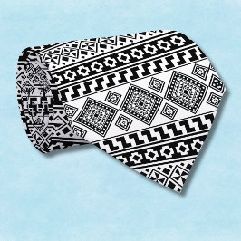 Corbata Blanco Negro Geométrico Tribal Polinesio Monograma