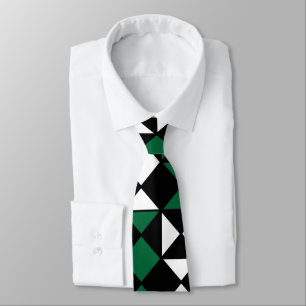 Corbata Blanco Negro Geométrico Verde
