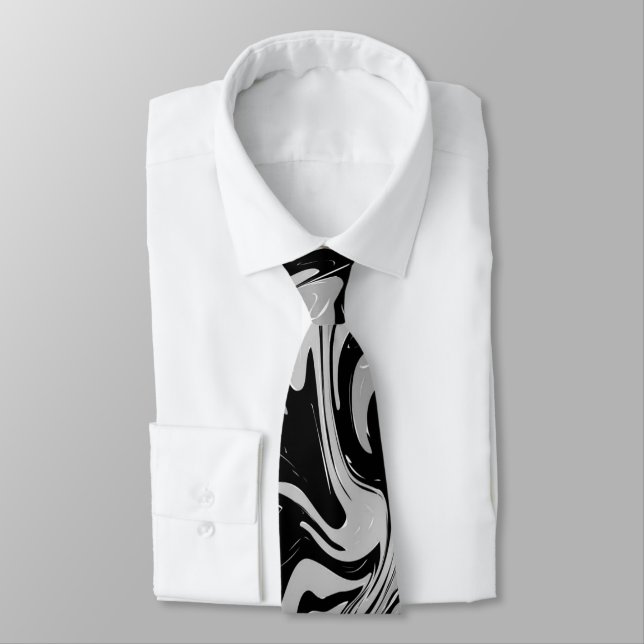 Corbata Blanco Negro Gris Elegante Moderno con Estilo (Atado)