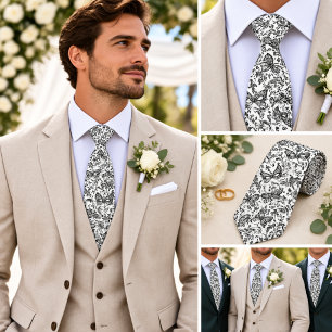 Corbata Blanco Negro Mascarada Veneciana Elegancia Barroca