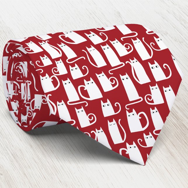 Corbata Blanco rojo del gato (White cats on a red background fun animal pattern art neck tie)