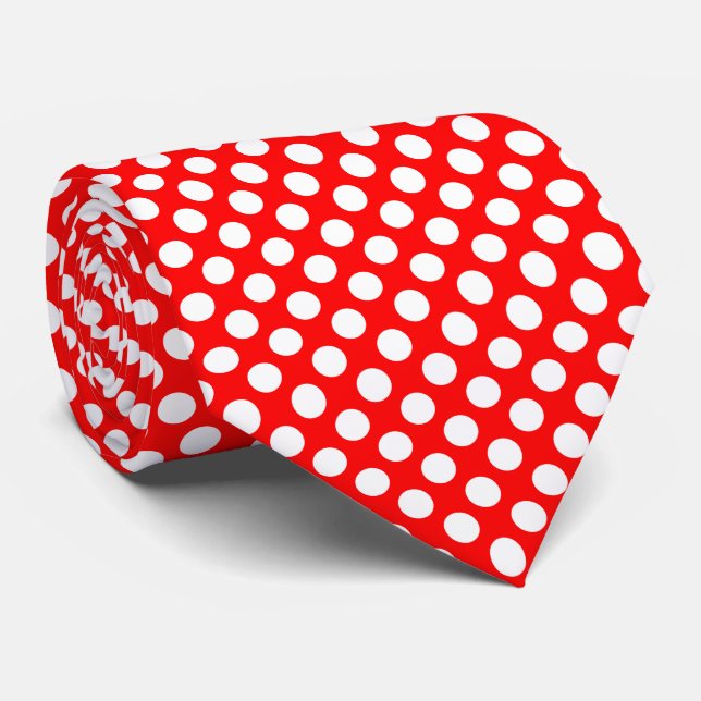 Corbata Blanco sobre puntos de polka de gran tamaño rojo (Enrollado)