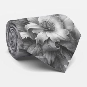 Corbata Blanco y Negro Floral Antigua Perfección