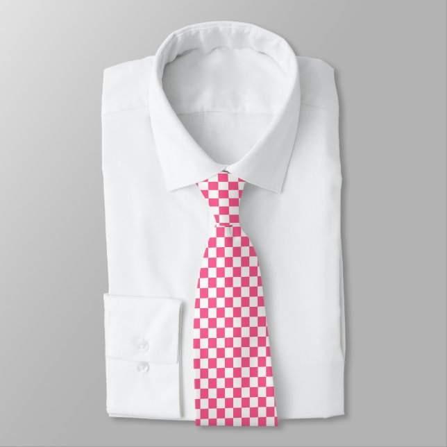 Corbata Blanco y rosa caliente controlado (Atado)