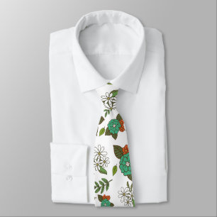 Corbata Blanco y Verde Floral Retro