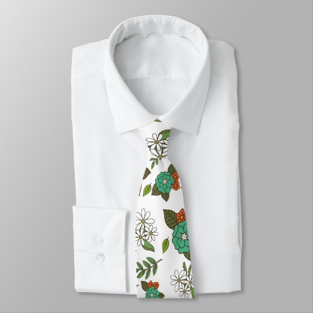 Corbata Blanco y Verde Floral Retro (Atado)