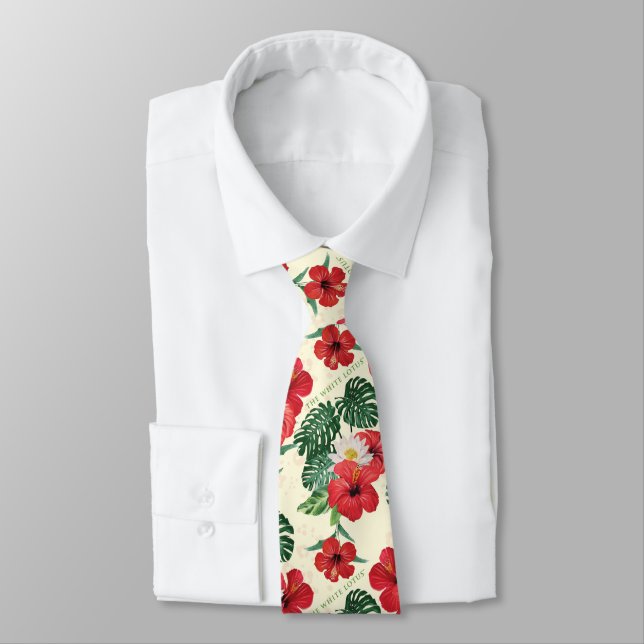 Corbata Blooms tropicales del Loto Blanco (Atado)