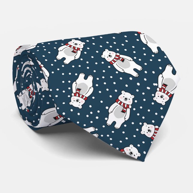 Corbata Blue cute snow polar bear pattern (Enrollado)