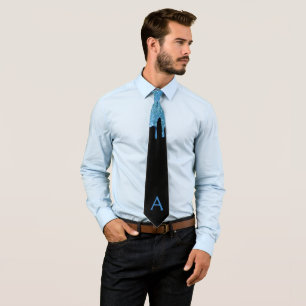 Corbata Blue Faux Purpurina Drin Black Monogram Cuello Tir