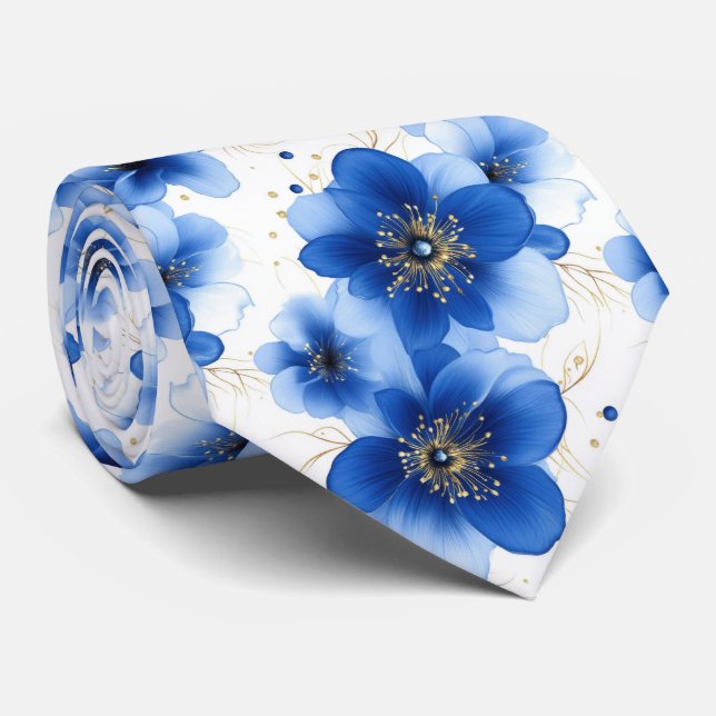 Corbata Blue Floral Pattern with Gold Accents (Enrollado)