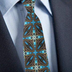 Corbata Blue Gold Brown Star X Pattern Necktie