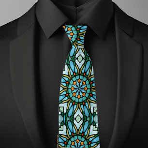 Corbata Blue Gold Faux Sed Glass Kaleidoscope Necktie