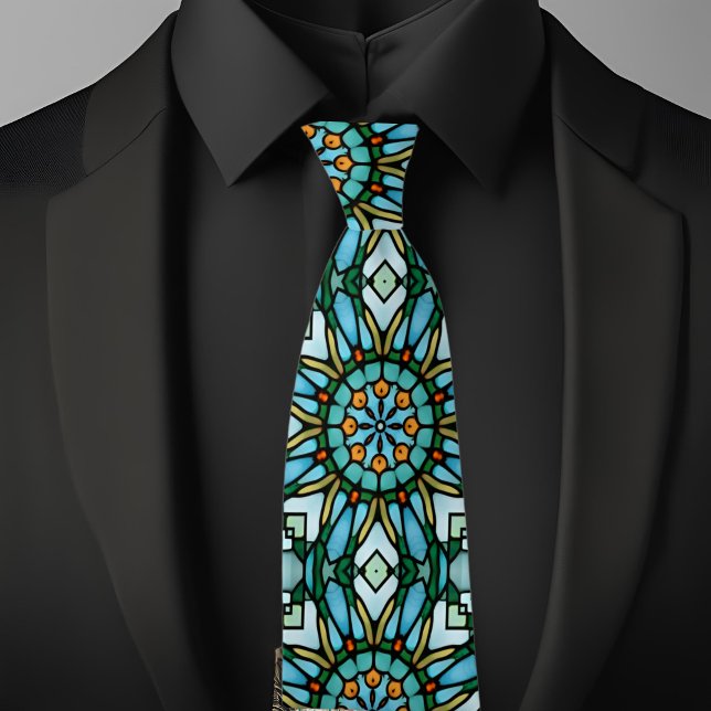 Corbata Blue Gold Faux Sed Glass Kaleidoscope Necktie (Subido por el creador)