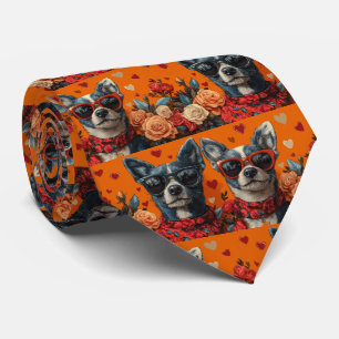 Corbata Blue Heeler Con Corazón Rosas Día de San Valentín