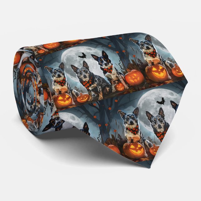 Corbata Blue Heeler de Halloween Espeluznante (Enrollado)