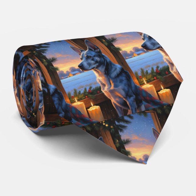 Corbata Blue Heeler With Christmas Lights Holiday  (Enrollado)