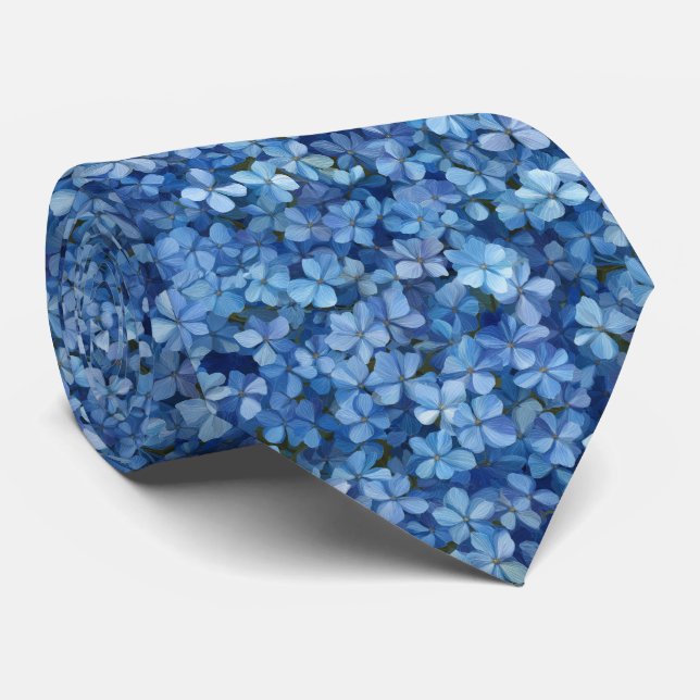 Corbata Blue Hydrangea Floral Pattern (Enrollado)