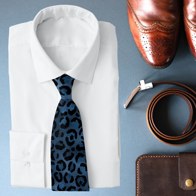 Corbata Blue Leopard Animal Print Luxury Stylish Shimmer (Subido por el creador)