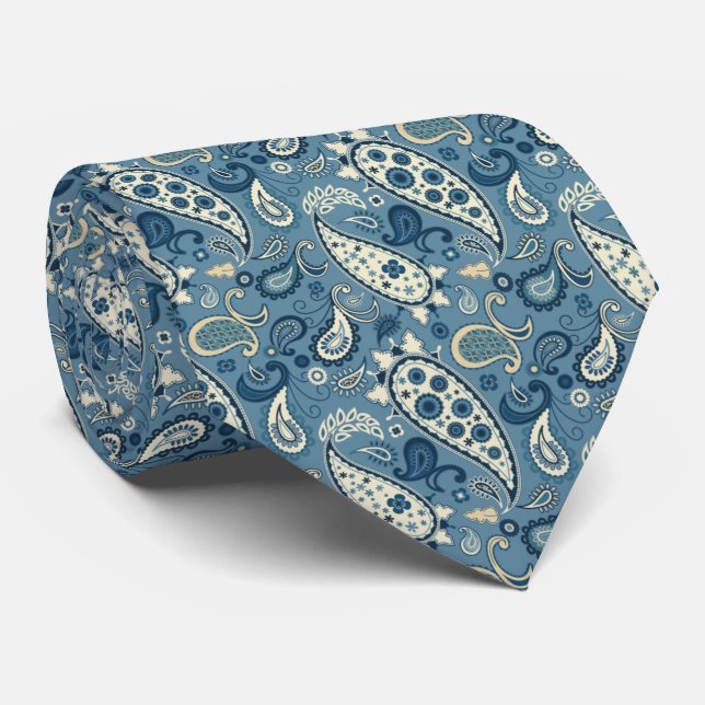 Corbata Blue Paisley de pizarra floral clásica (Enrollado)