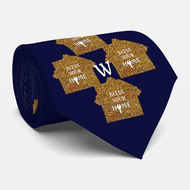 Corbata  Blue Real Estate BLESS YOUR HOME Glitter Monogram (Enrollado)