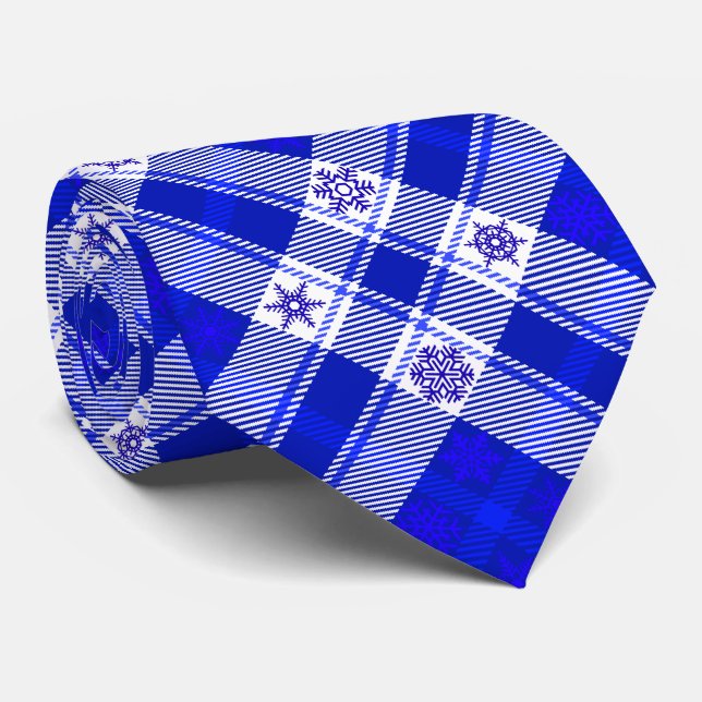 Corbata Blue Snowflake Plaid - Navidades (Enrollado)