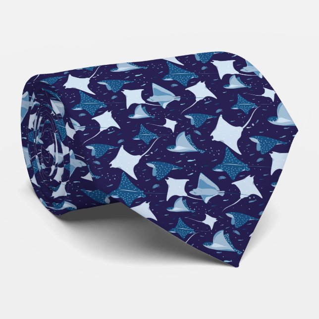 Corbata Blue sting ray manta ray fish pattern (Enrollado)