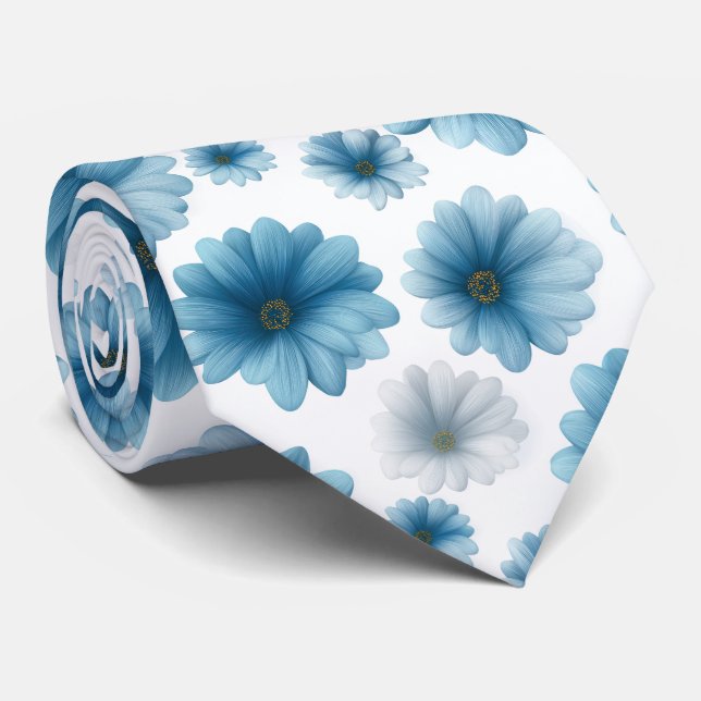 Corbata Blue White Daisy Floral Pattern (Enrollado)