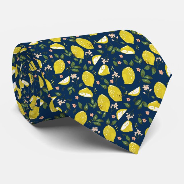 Corbata Blue yellow lemon fruit bright summer (Enrollado)