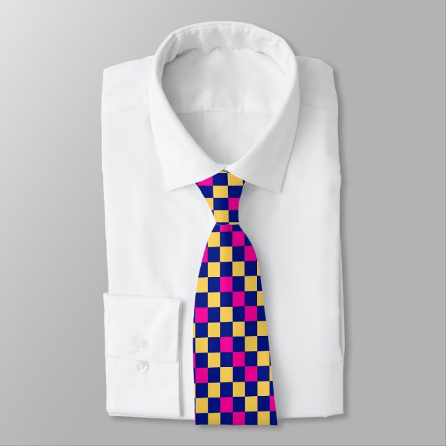 Corbata Blue Yellow Pink Checkered Pattern Design  (Atado)