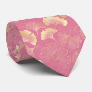 Corbata Blush Ginkgo Luxe – Botánico Dorado sobre Rosa (3)