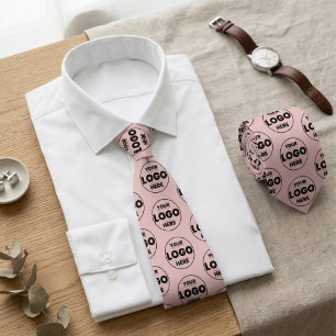 Corbata Blush Rosa Logotipo Personalizado Patrón de Repeti